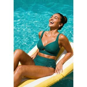 NEW Shapellx Twist-Front Bikini Top & High-Waisted Bottom Bikini Swim S/M Teal